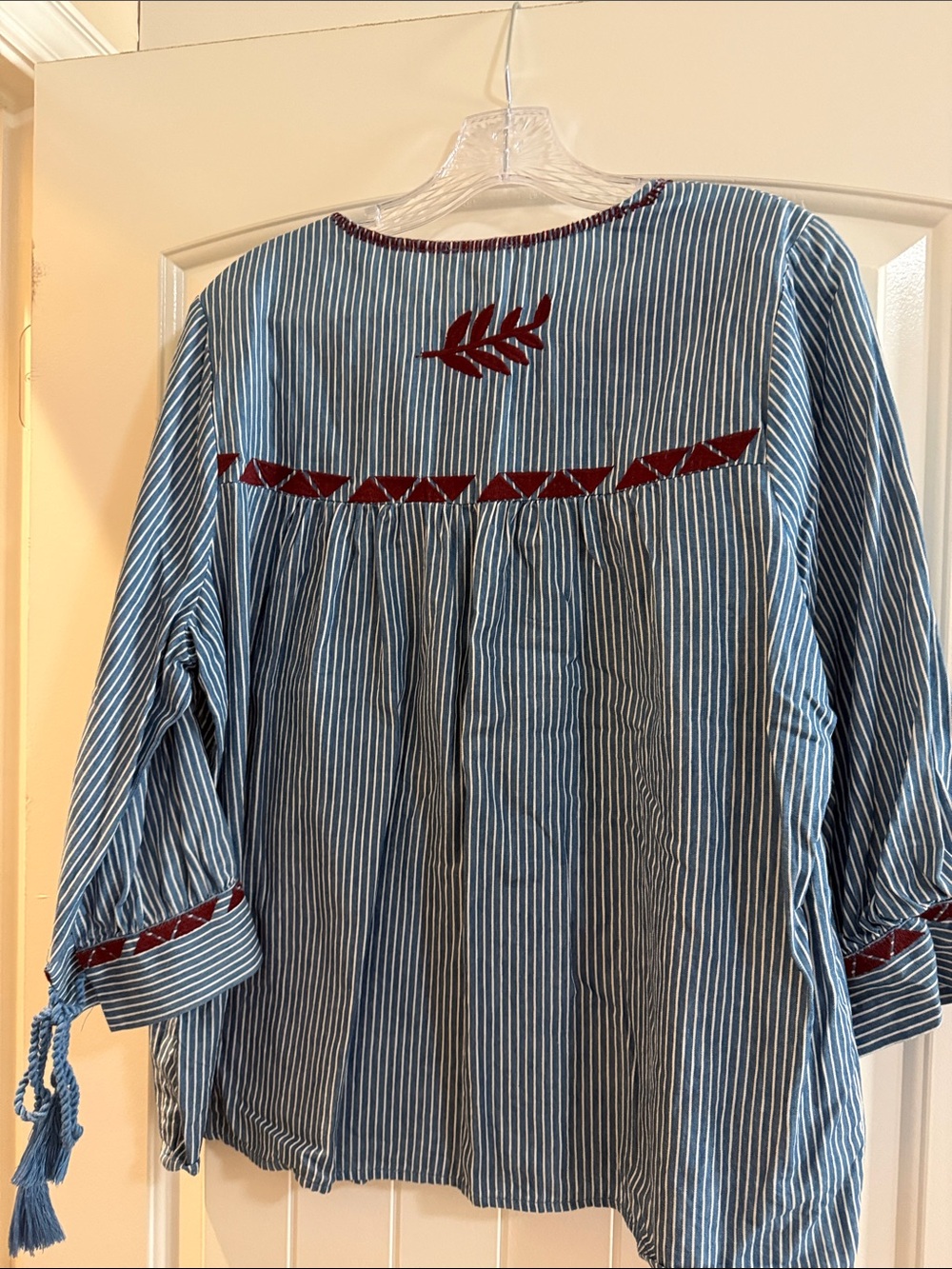 Striped Blue Tunic with Red Floral Embroidery - Picture 5 of 5